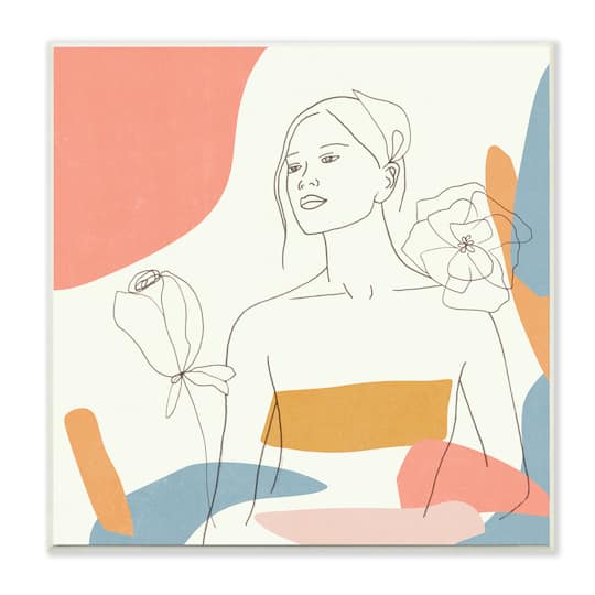 Stupell Industries Female Line Portrait Wooden Wall Plaque